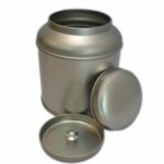 Theeblik zilverkleurig met binnen deksel